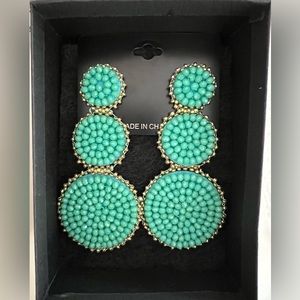 NWT Beaded Turquoise and Gold Drop Earrings